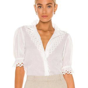 FRAME women's WHITE Embroidered high neck short sleeve top XL NWOT